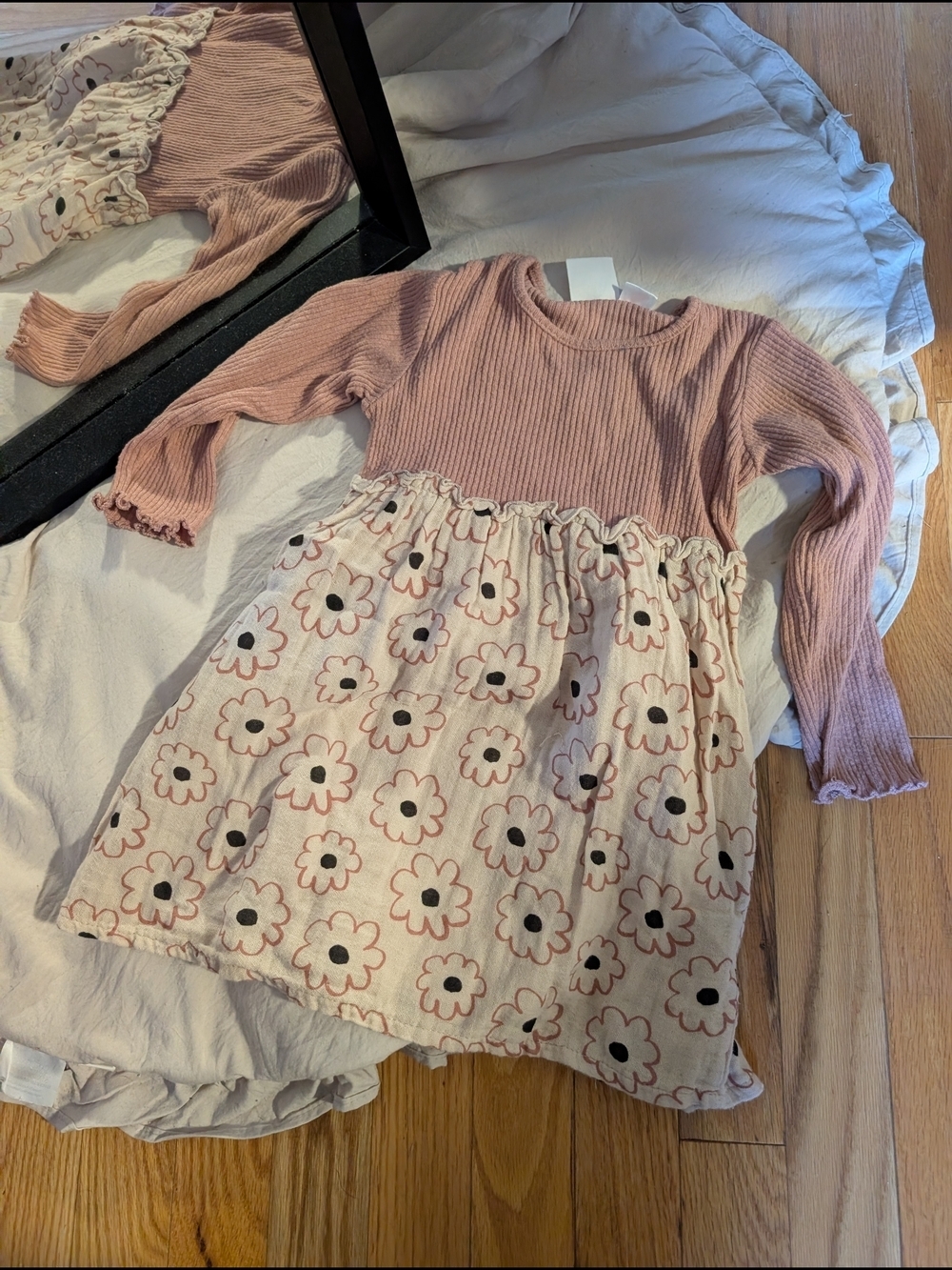 Zara Pink Ribbed & Floral Girls' Dress